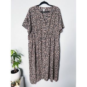 2X Ava + Viv leopard print button up dress with pockets + belt loop!